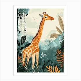 Modern Illustration Of A Giraffe In The Plants 7 Art Print