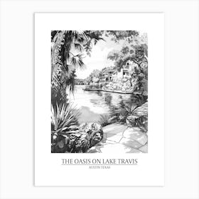 The Oasis On Lake Travis Austin Texas Black And White Drawing 2 Poster Art Print