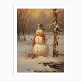 Snowman In The Woods 1 Art Print