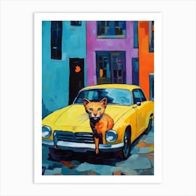 Volvo P1800  Vintage Car With A Cat, Matisse Style Painting Art Print