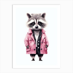 Pink Raccoon Illustration 1 Art Print
