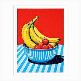 Bananas In A Bowl Blue Checkerboard 2 Art Print