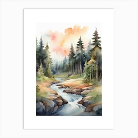 Taiga watercolor landscape, high quality watercolor forest background.17 Art Print