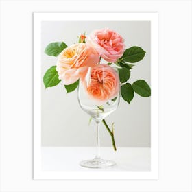 English Roses Painting Rose In A Wine Glass 4 Art Print