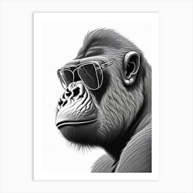 Side Profile Of A Gorilla Gorillas Pencil Sketch 1 Art Print