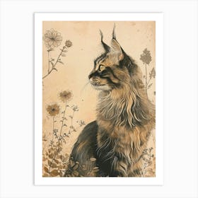 Maine Coon Cat Japanese Illustration 3 Art Print