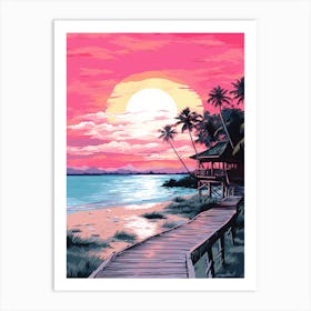 An Illustration In Pink Tones Of  Gili Trawangan Beach Indonesia 3 Art Print
