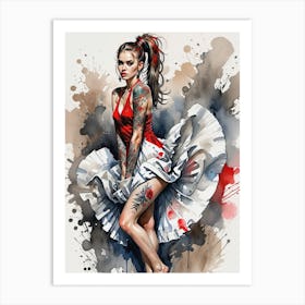 Watercolor Of A Woman With Tattoos Art Print