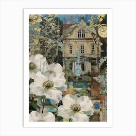 White Flowers Scrapbook Collage Cottage 2 Art Print