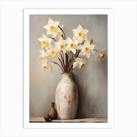 Daffodil, Autumn Fall Flowers Sitting In A White Vase, Farmhouse Style 2 Art Print