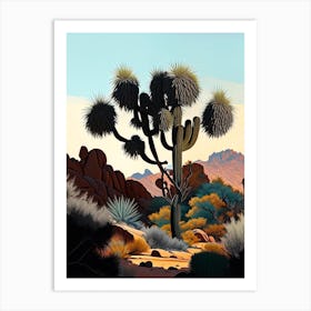 Joshua Tree In Mountain Foothill Vintage Botanical Line Drawing  (1) Art Print