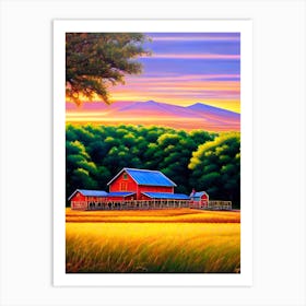 Red Barn At Sunset Art Print