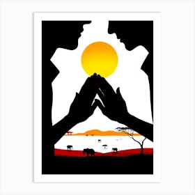 Silhouette Of A Couple Praying Art Print