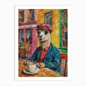 Llama In Cafe Art Print