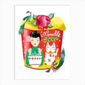 Lucky Cat Asian Noodle Soup Art Print