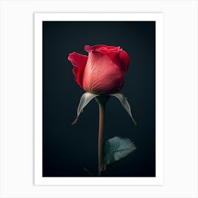 Single Red Rose On Black Background 13 Art Print