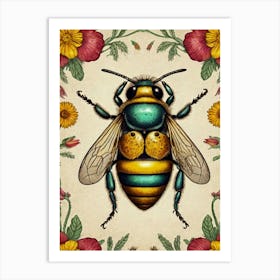 Bee With Flowers Art Print