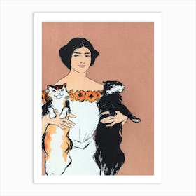 Woman holding cats wall art Art Print