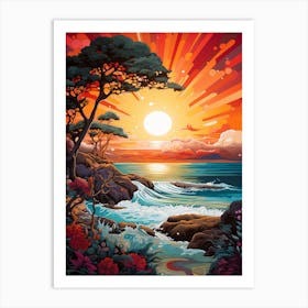 Coral Beach Australia At Sunset, Vibrant Painting 13 Art Print
