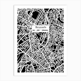 Brussels (Belgium) City Map — Hand-drawn map, vector black map Art Print