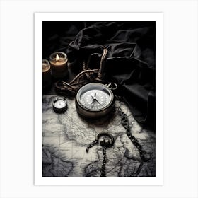 Compass On A Map Art Print