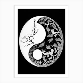 Minimal Yin and Yang 6 Linocut Art Print