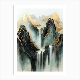 Fuji's Golden Peaks - Luxe Minimalism Art Print