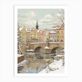 Vintage Winter Illustration Prague Czech Republic 4 Art Print