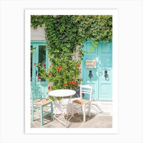 Greek Turquoise Coffee Corner Art Print