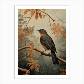 Dark And Moody Botanical European Robin 3 Art Print