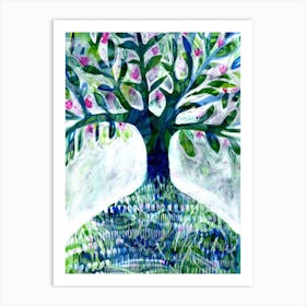 Blue Floral Tree Art Print