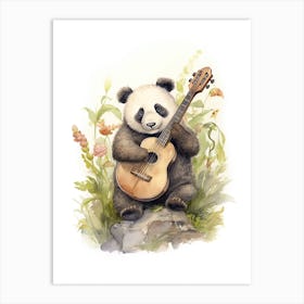 Panda Art Playing An Instrument Watercolour 4 Art Print