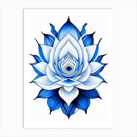 Lotus Flower, Symbol, Third Eye Blue & White 2 Art Print