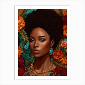 Afro-American Woman With Flowers Boho Art Print