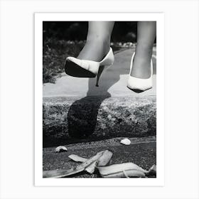 Woman In Heels Stepping On Banana Peel Art Print