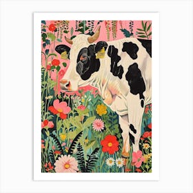 Floral Animal Painting Cow 3 Art Print