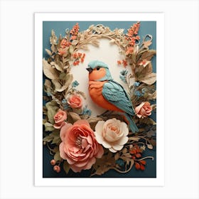 Bird In A Flower Wreath Art Print