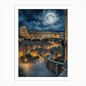 The Colosseum's Nighttime Enigma Art Print