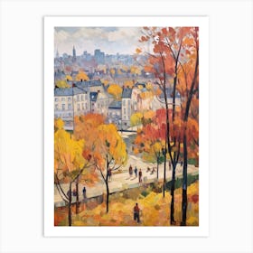 Autumn City Park Painting Parc De Belleville Paris France 2 Art Print