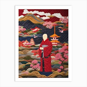 'Monk' Japanese Quilting Inspired Art, 1499 Art Print