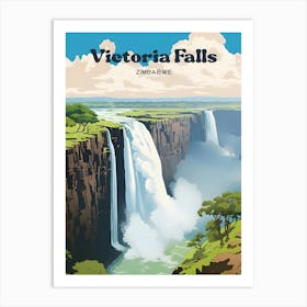 Victoria Falls Zimbabwe Tranquil Modern Travel Illustration Art Print