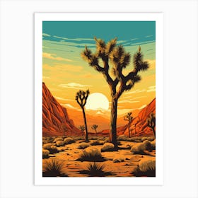  Retro Illustration Of A Joshua Trees At Sunrise 2 Art Print