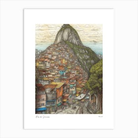 Rio De Janeiro Brazil Drawing Pencil Style 3 Travel Poster Art Print