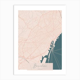 Barcelona Spain Pink and Blue Cute Script Street Map 1 Art Print