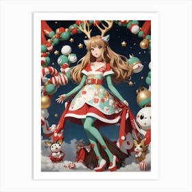 Kawaii Santa Girl I Art Print
