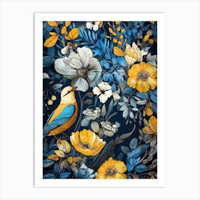 Bird And Flowers nature meadow Art Print
