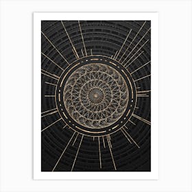Geometric Glyph Symbol in Gold with Radial Array Lines on Dark Gray n.0052 Art Print