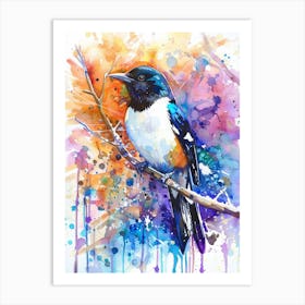 Magpie Colourful Watercolour 4 Art Print