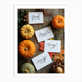 Assortment Of Wooden Thanksgiving Cards Arranged On A Rustic Wooden Table Backs Turned Towards The (7) Art Print