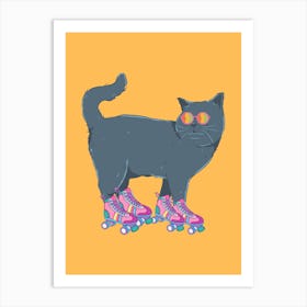 Groovy Cat On Roller Skates Art Print